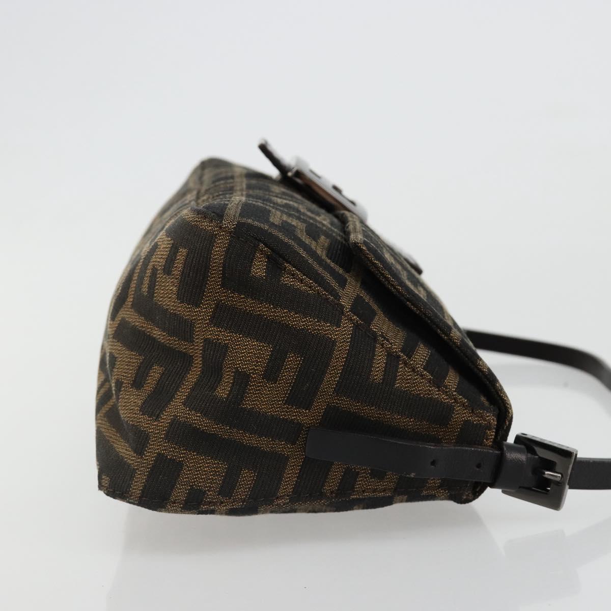 FENDI Zucca Canvas Mamma Baguette Shoulder Bag Black Brown Auth 184907SAM