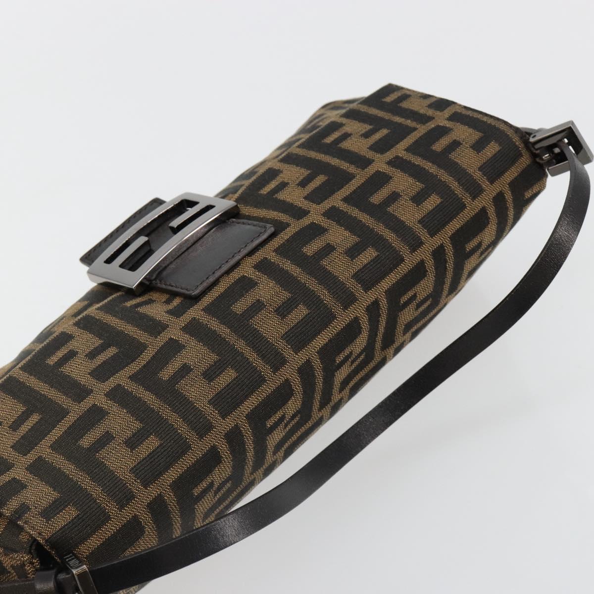 FENDI Zucca Canvas Mamma Baguette Shoulder Bag Black Brown Auth 184907SAM