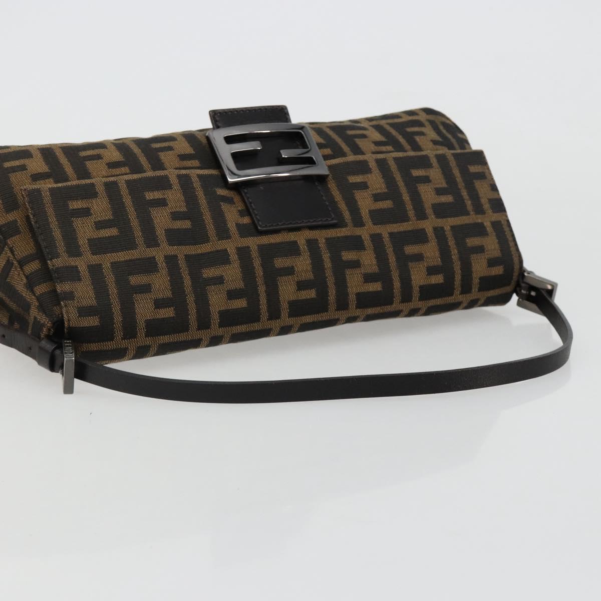 FENDI Zucca Canvas Mamma Baguette Shoulder Bag Black Brown Auth 184907SAM