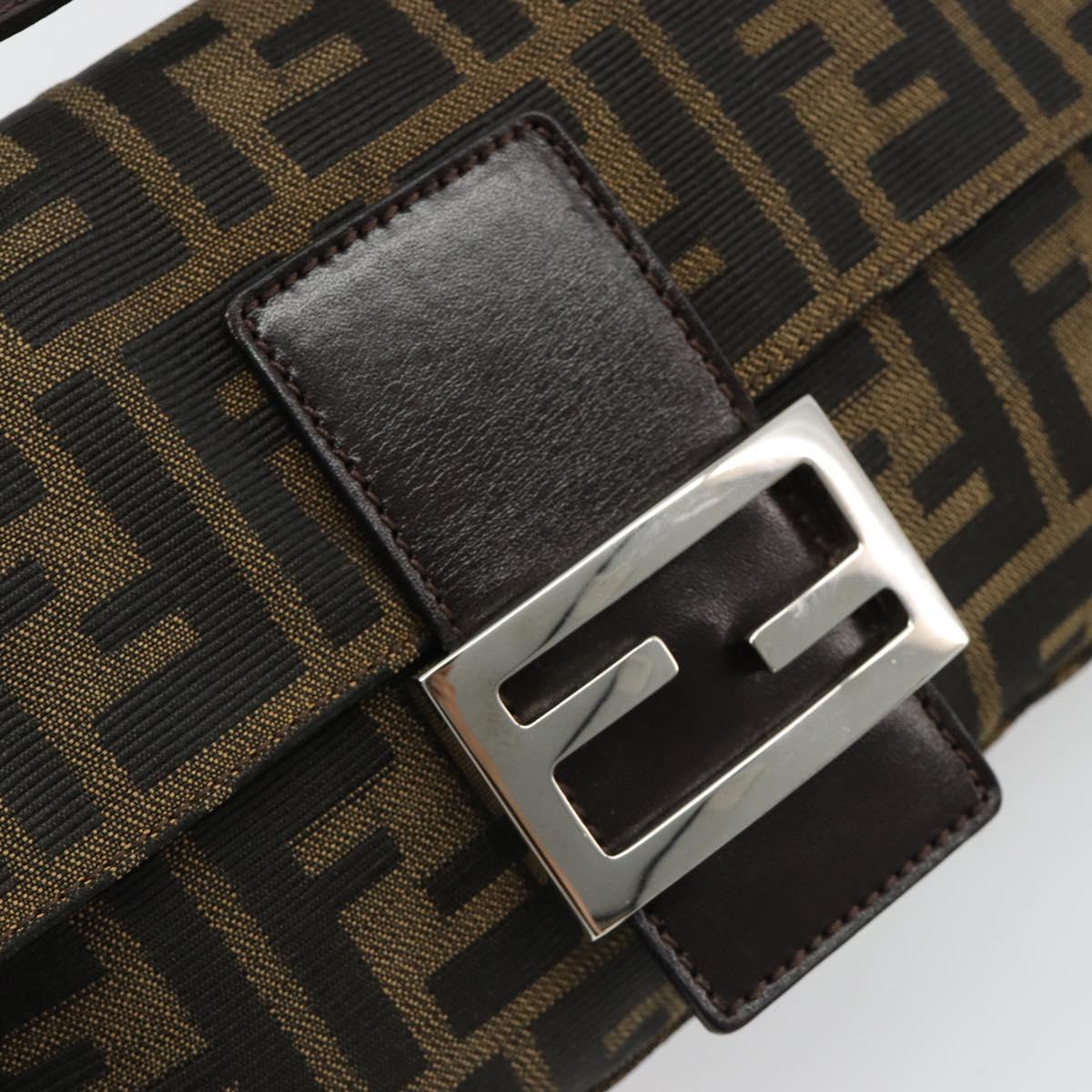 FENDI Zucca Canvas Mamma Baguette Shoulder Bag Black Brown Auth 184908SAM