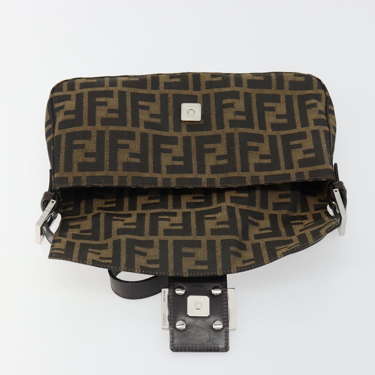 FENDI Zucca Canvas Mamma Baguette Shoulder Bag Black Brown Auth 184908SAM