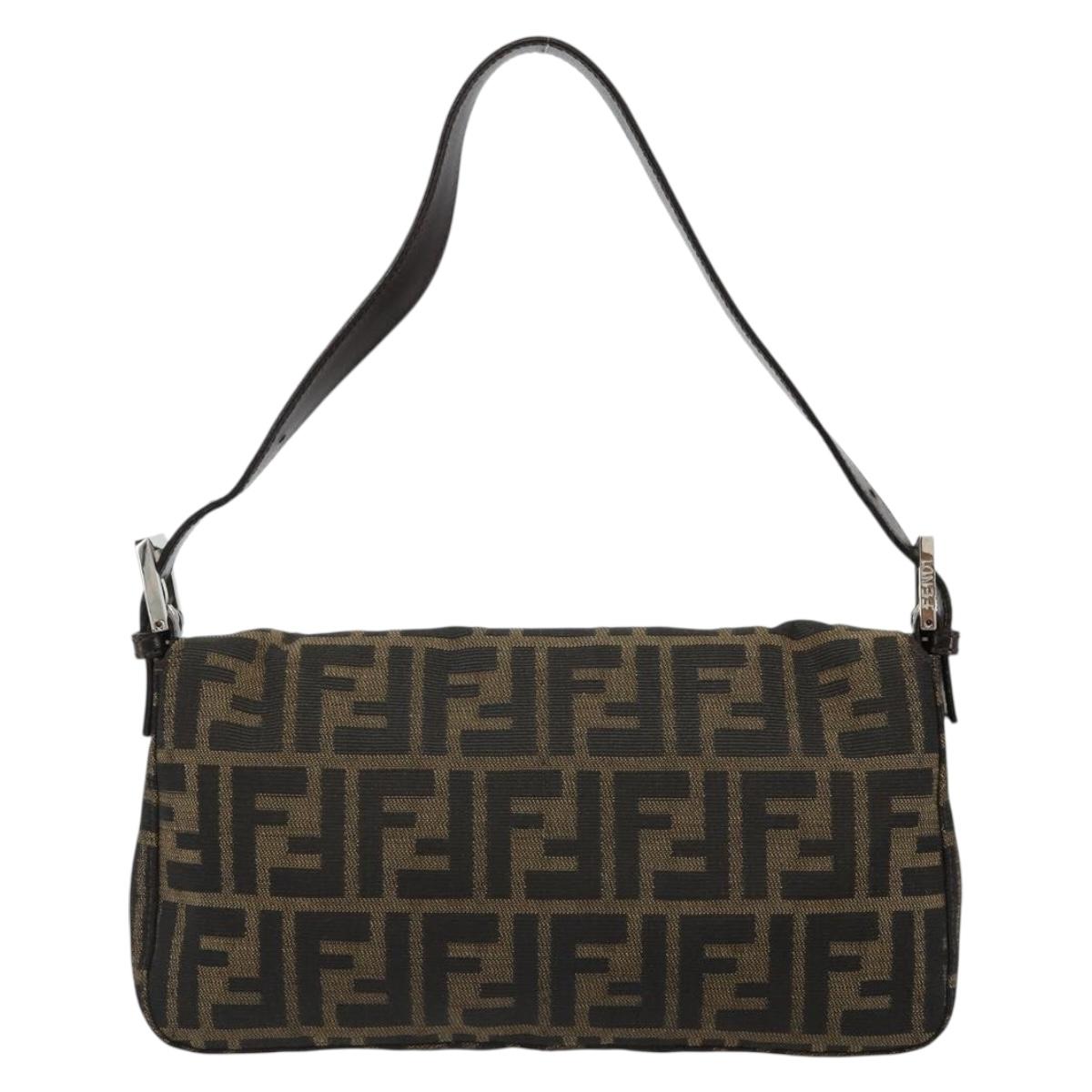 FENDI Zucca Canvas Mamma Baguette Shoulder Bag Black Brown Auth 184908SAM