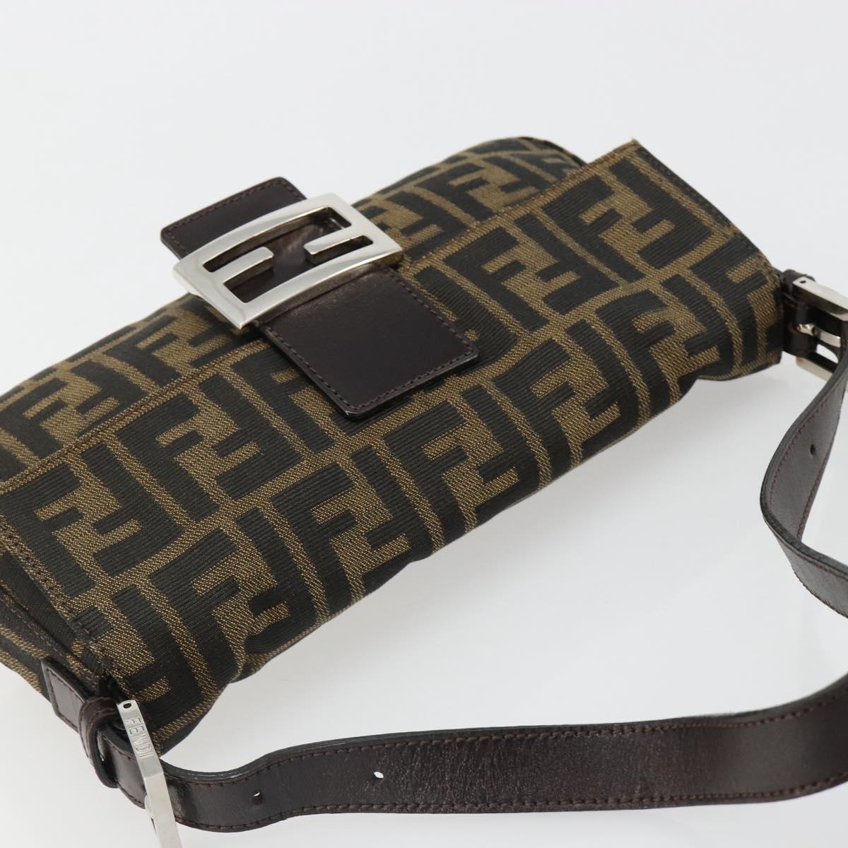 FENDI Zucca Canvas Mamma Baguette Shoulder Bag Black Brown Auth 184908SAM