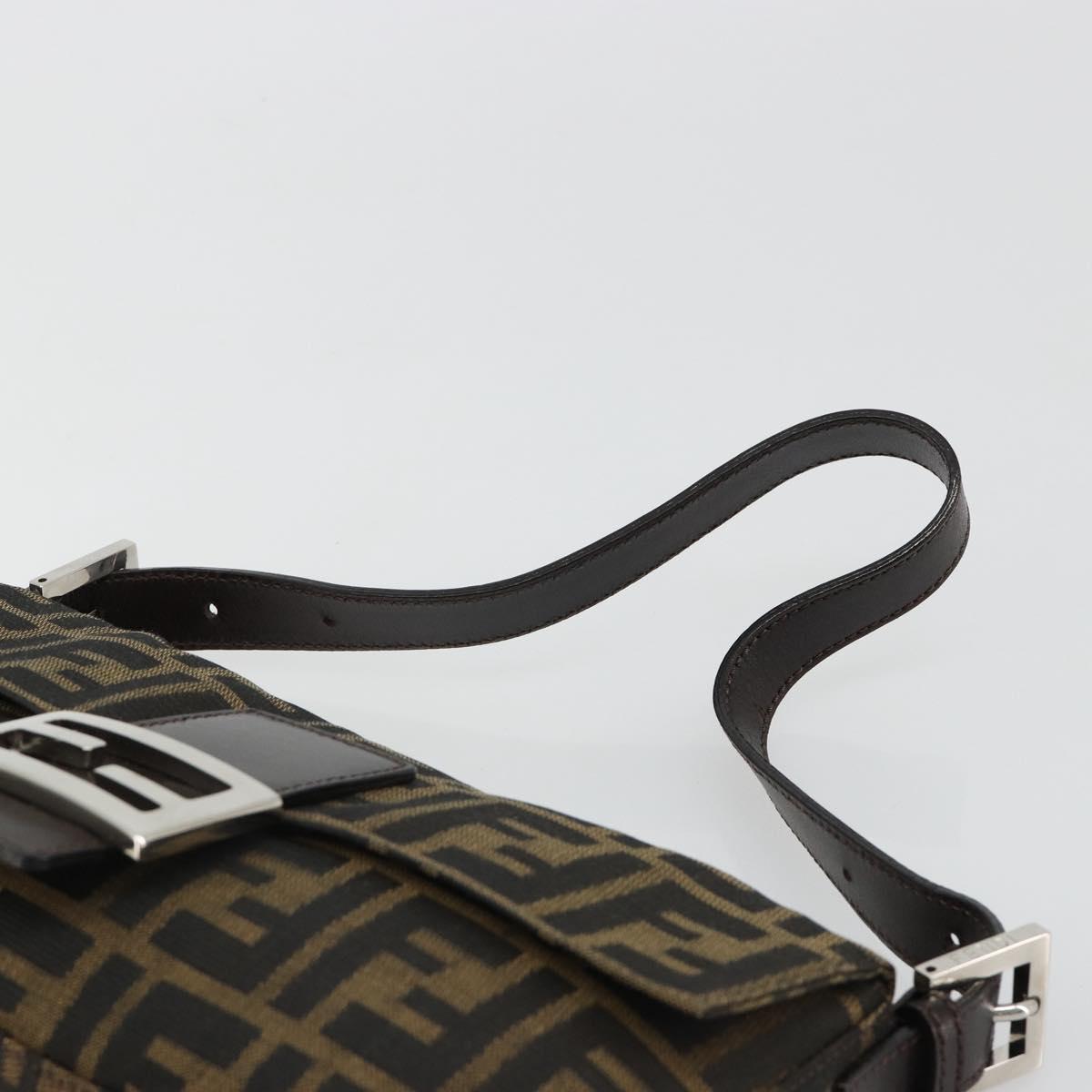 FENDI Zucca Canvas Mamma Baguette Shoulder Bag Black Brown Auth 184908SAM