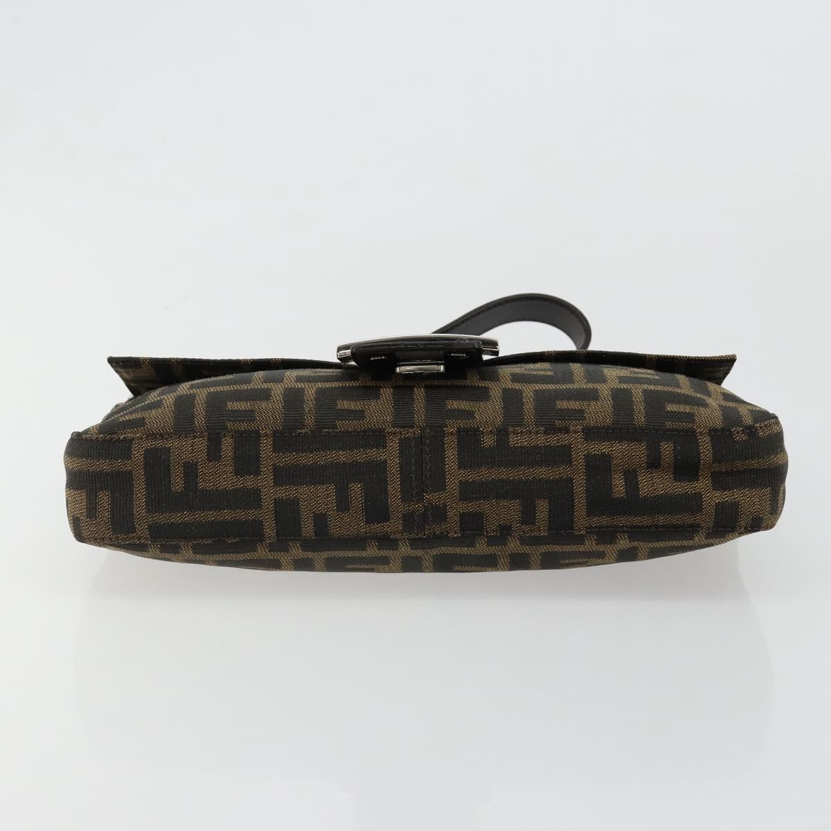 FENDI Zucca Canvas Mamma Baguette Shoulder Bag Black Brown Auth 184908SAM