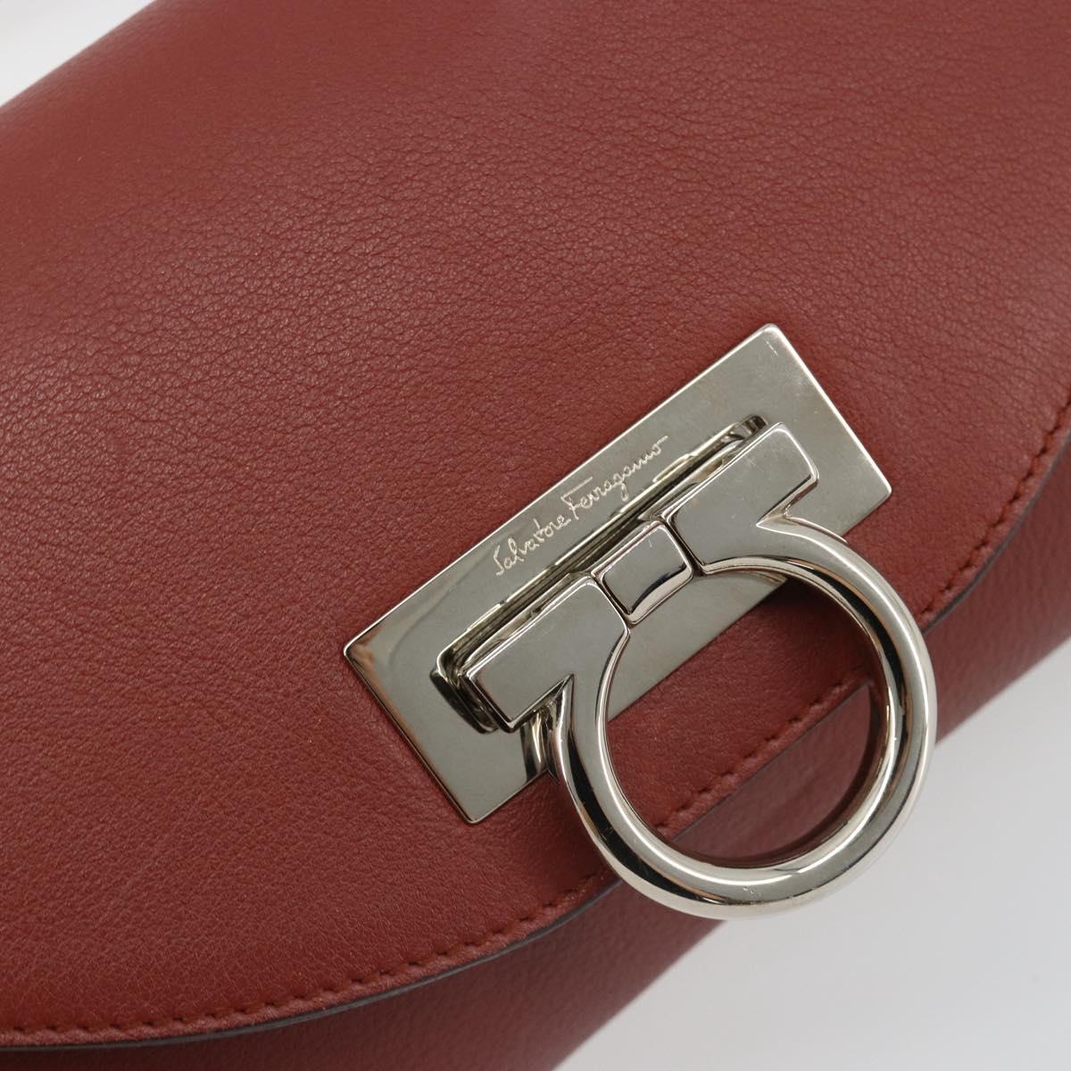 Salvatore Ferragamo Gancini Shoulder Bag Leather Brown Silver Auth 184909A