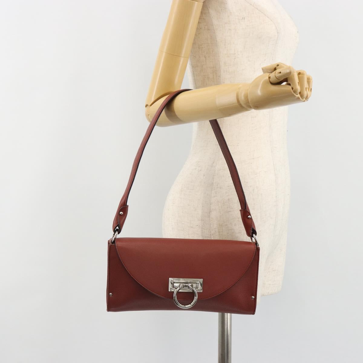 Salvatore Ferragamo Gancini Shoulder Bag Leather Brown Silver Auth 184909A