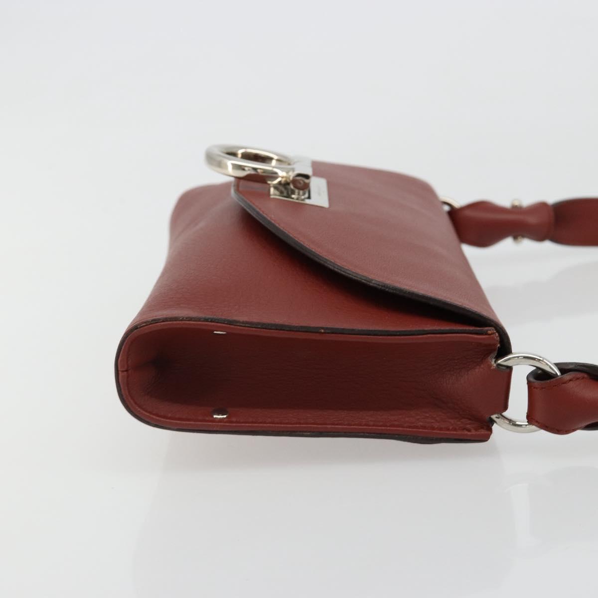 Salvatore Ferragamo Gancini Shoulder Bag Leather Brown Silver Auth 184909A