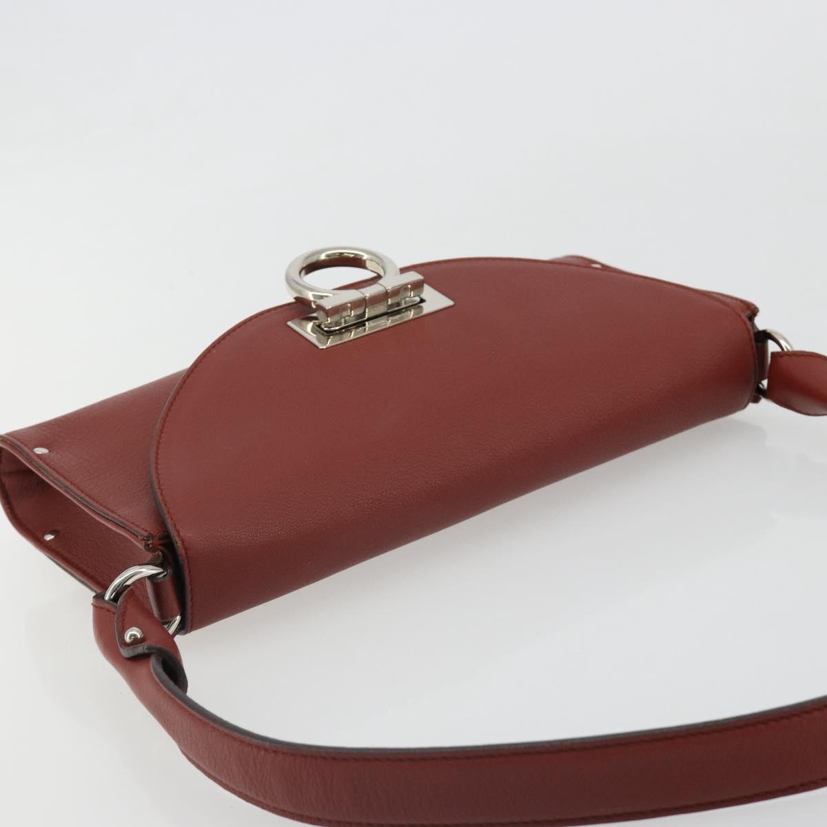 Salvatore Ferragamo Gancini Shoulder Bag Leather Brown Silver Auth 184909A