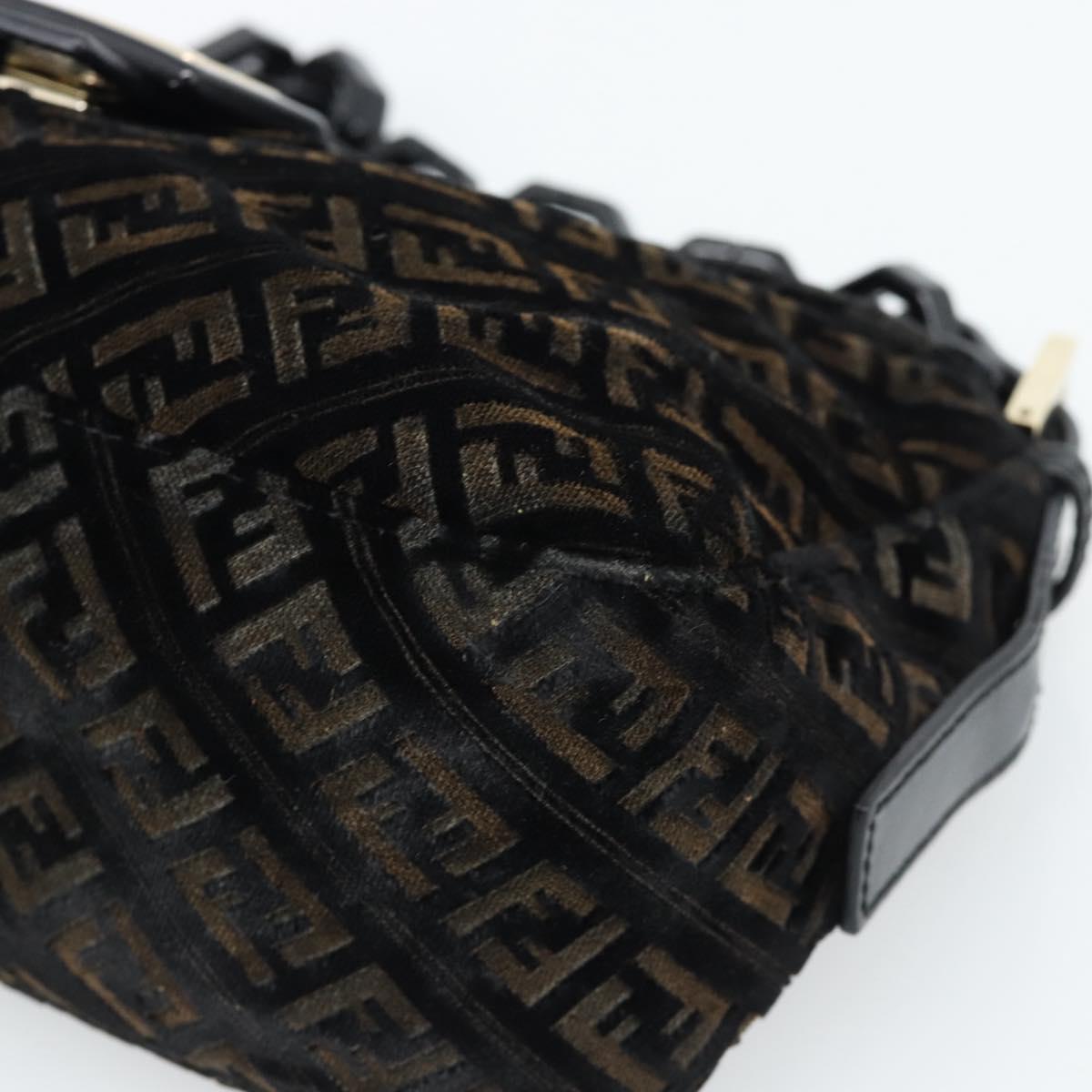 FENDI Zucchino Canvas Chain Mamma Baguette Bag Velor Black Gold Auth 184912