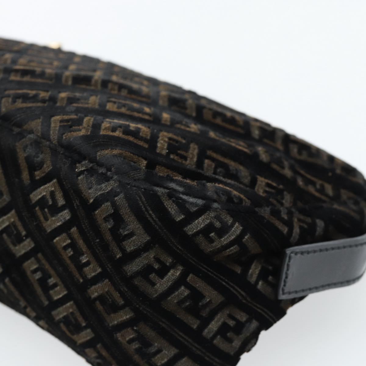 FENDI Zucchino Canvas Chain Mamma Baguette Bag Velor Black Gold Auth 184912