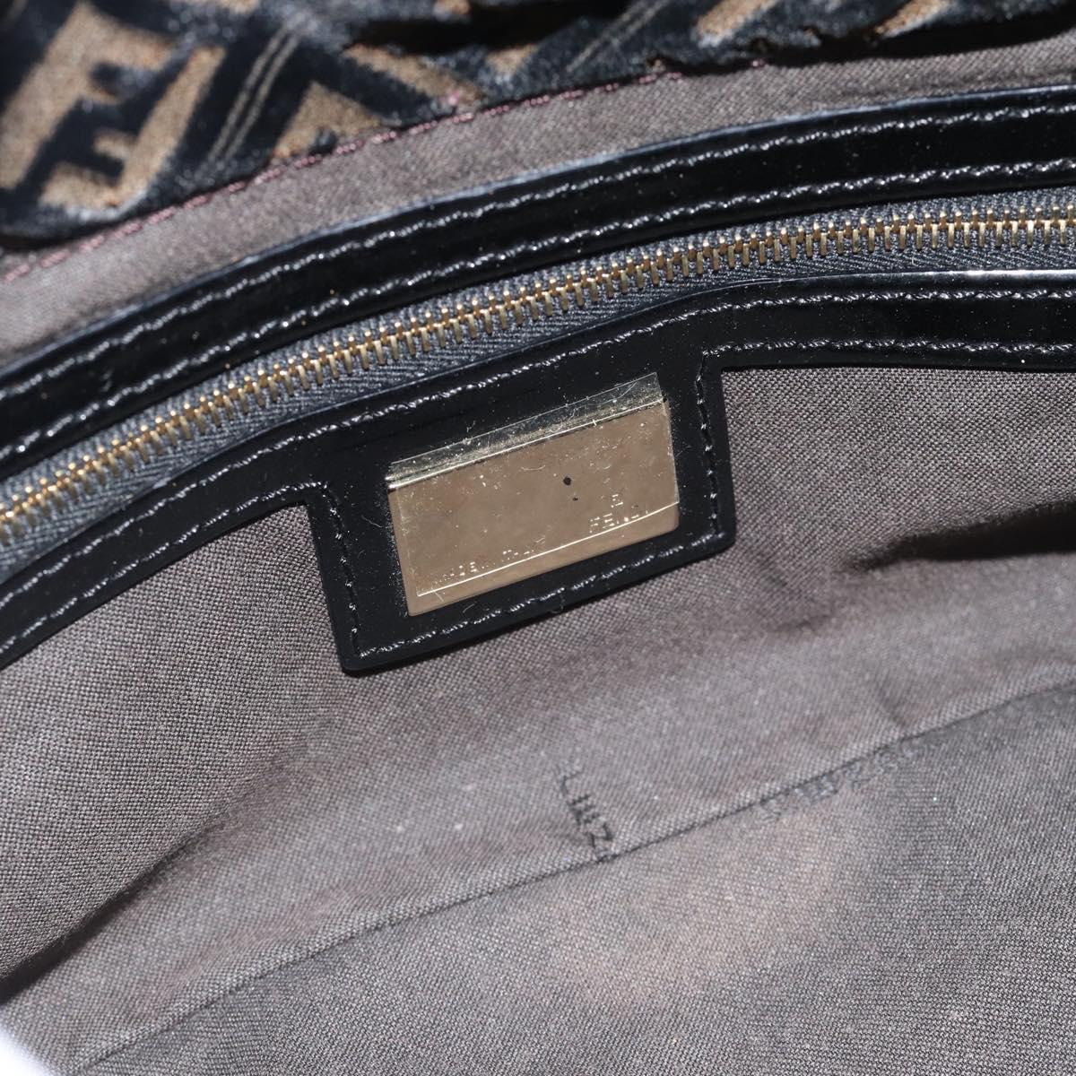 FENDI Zucchino Canvas Chain Mamma Baguette Bag Velor Black Gold Auth 184912