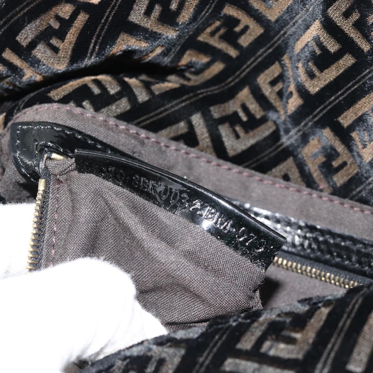 FENDI Zucchino Canvas Chain Mamma Baguette Bag Velor Black Gold Auth 184912
