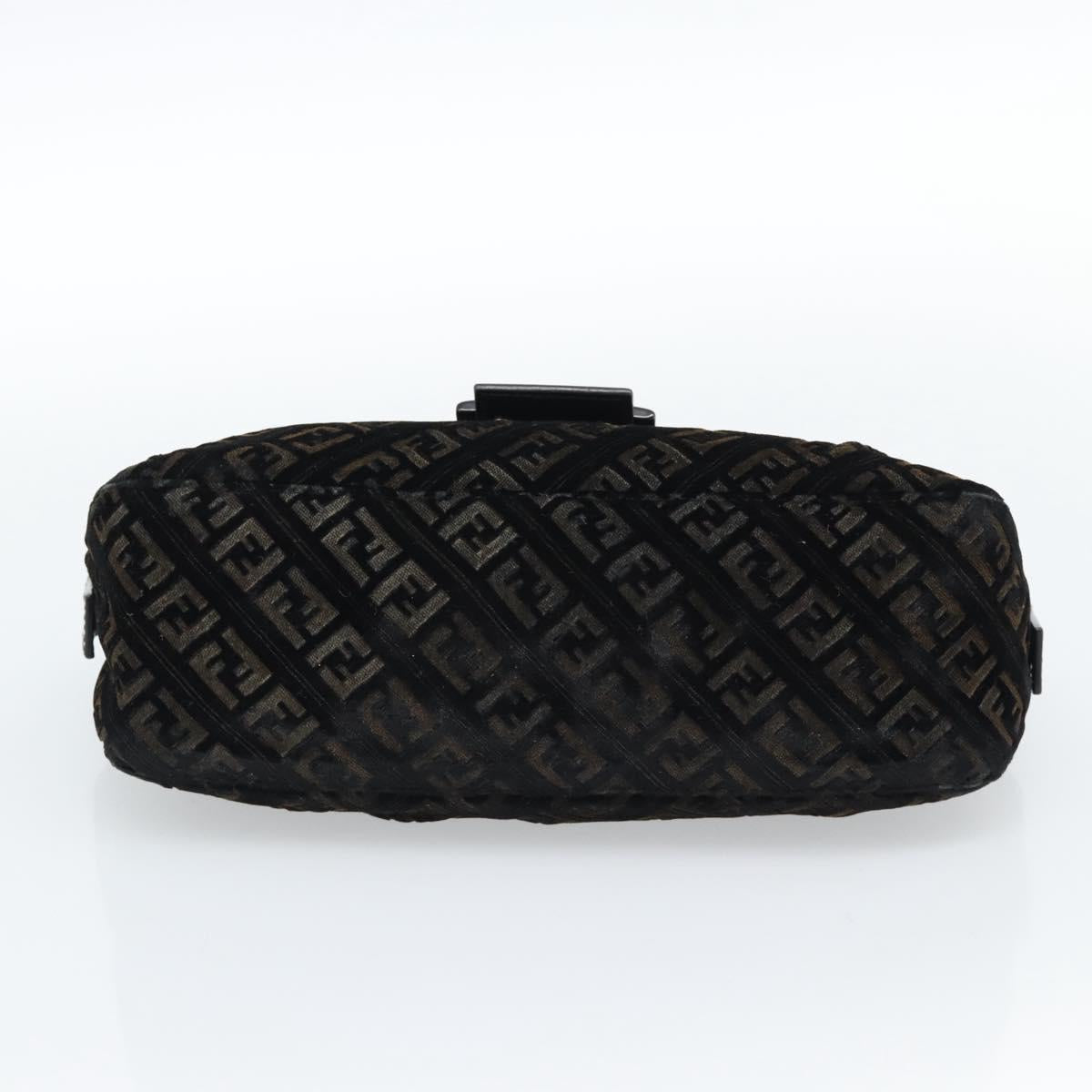 FENDI Zucchino Canvas Chain Mamma Baguette Bag Velor Black Gold Auth 184912