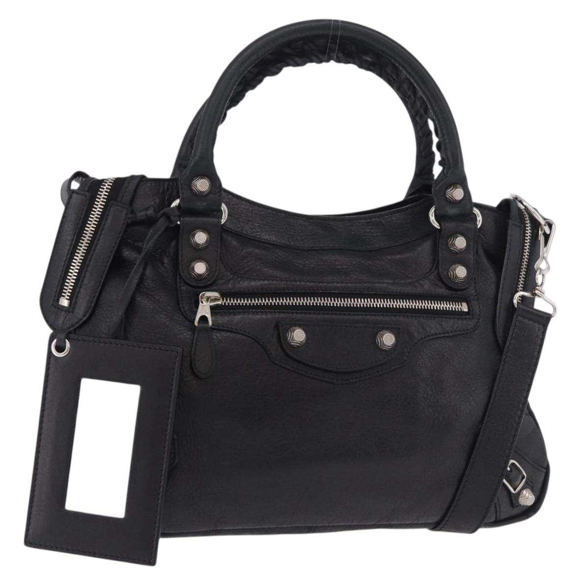 BALENCIAGA The Town Hand Bag Leather 2way Black Silver 240578 Auth 184913SAM