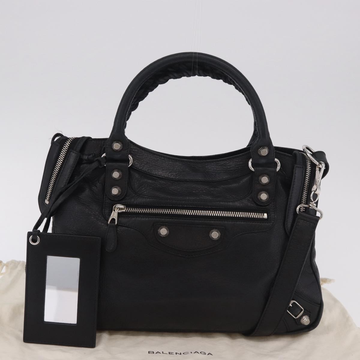 BALENCIAGA The Town Hand Bag Leather 2way Black Silver 240578 Auth 184913SAM