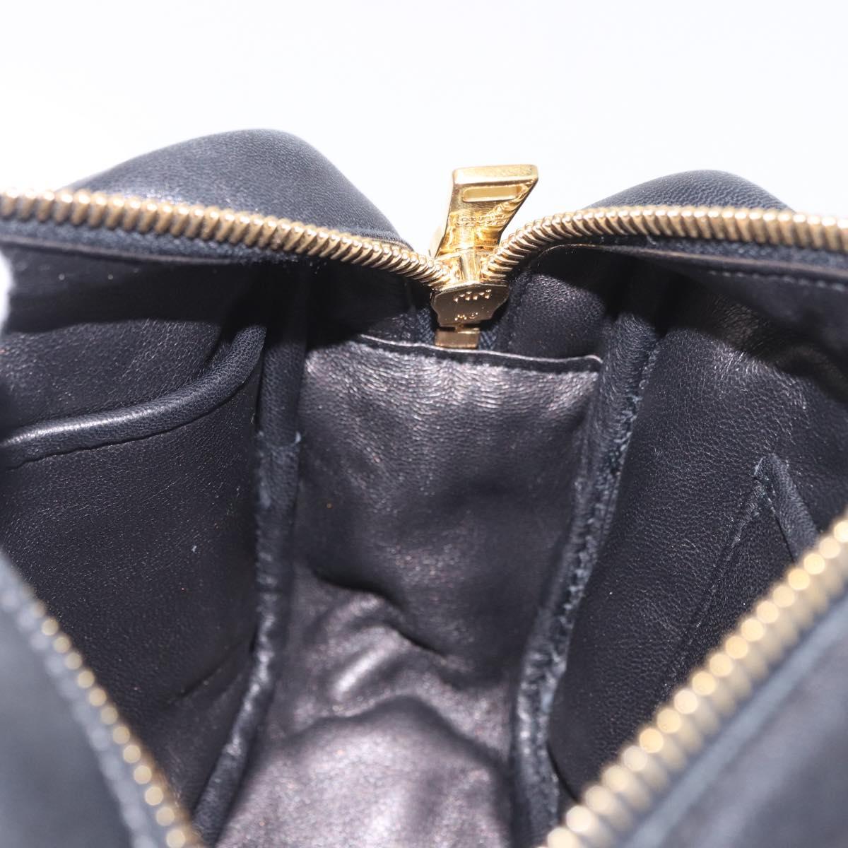 PRADA Ribbon Shoulder Bag Leather Black Gold Auth 184914A