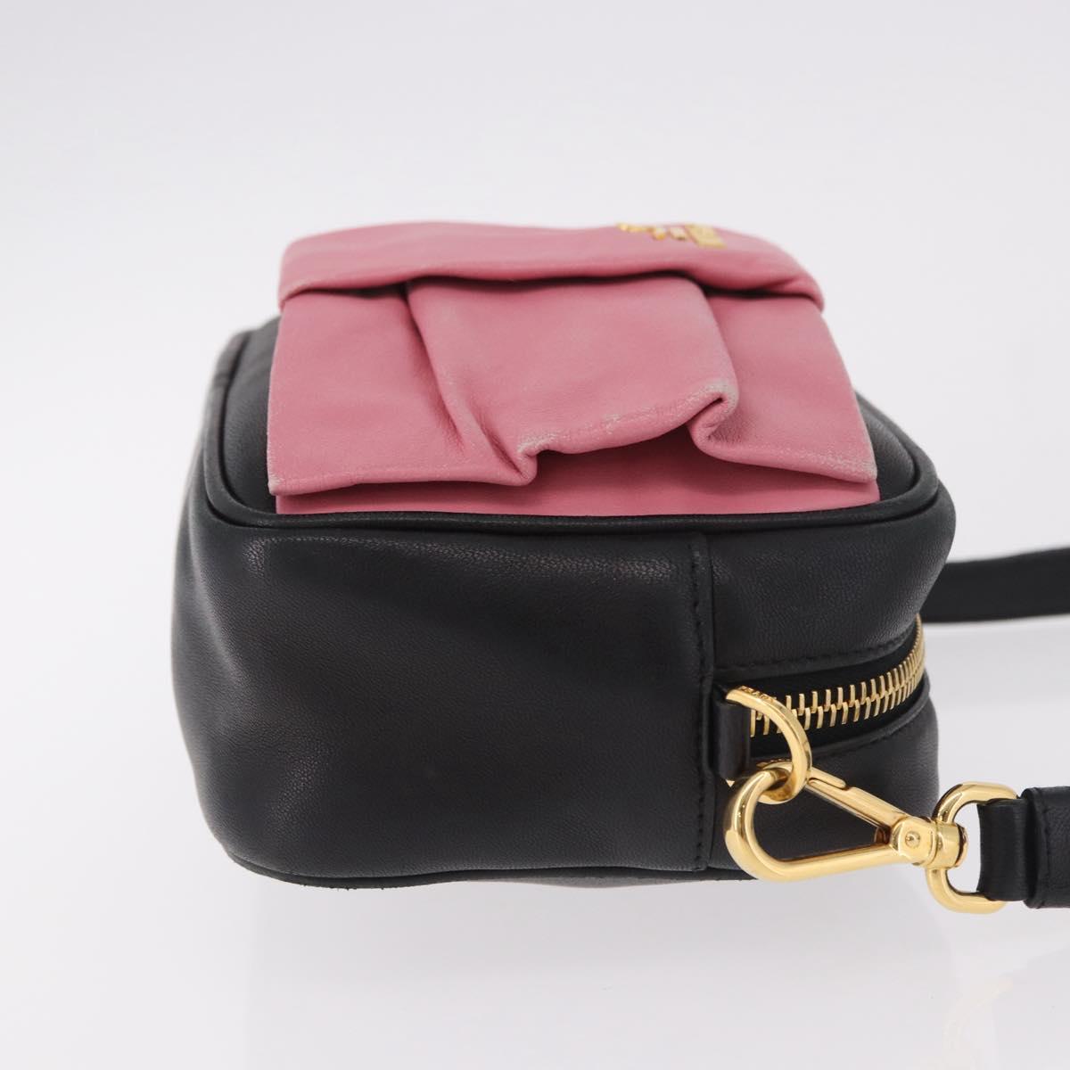 PRADA Ribbon Shoulder Bag Leather Black Gold Auth 184914A