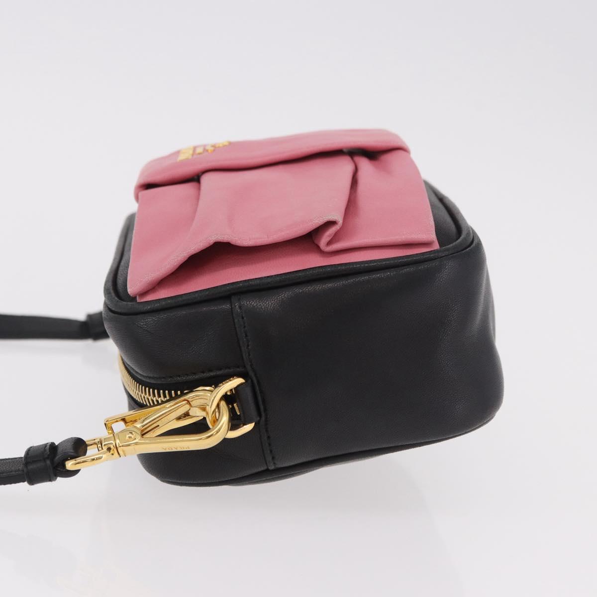 PRADA Ribbon Shoulder Bag Leather Black Gold Auth 184914A