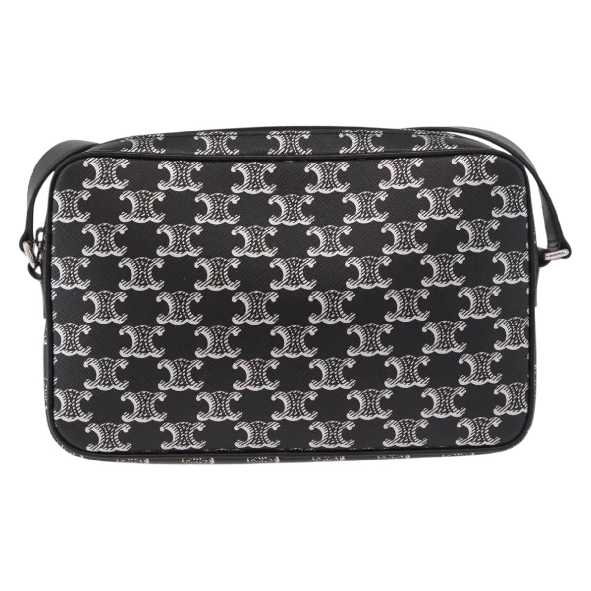 CELINE Macadam Canvas Shoulder Bag PVC Black Silver Auth 184915SAM