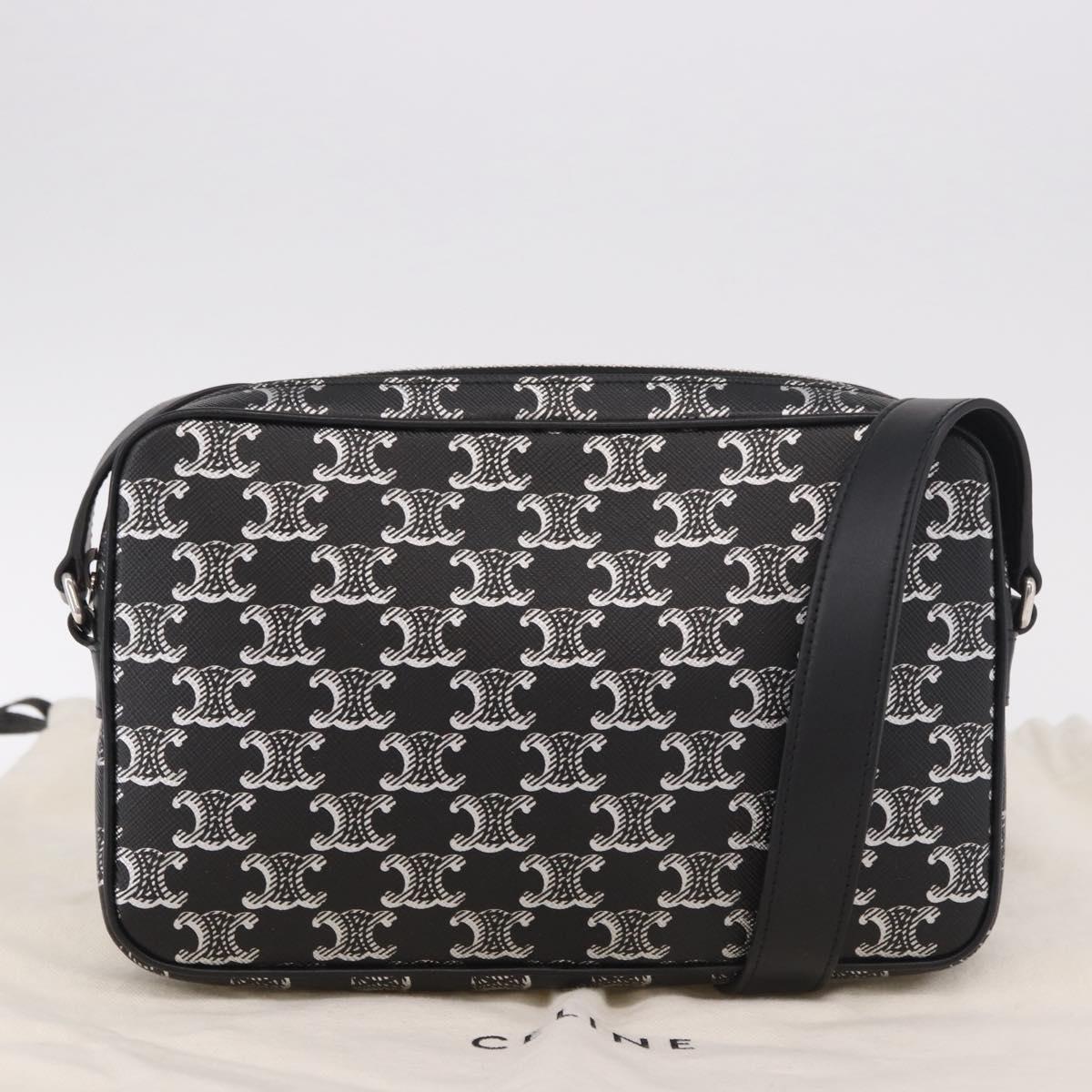 CELINE Macadam Canvas Shoulder Bag PVC Black Silver Auth 184915SAM