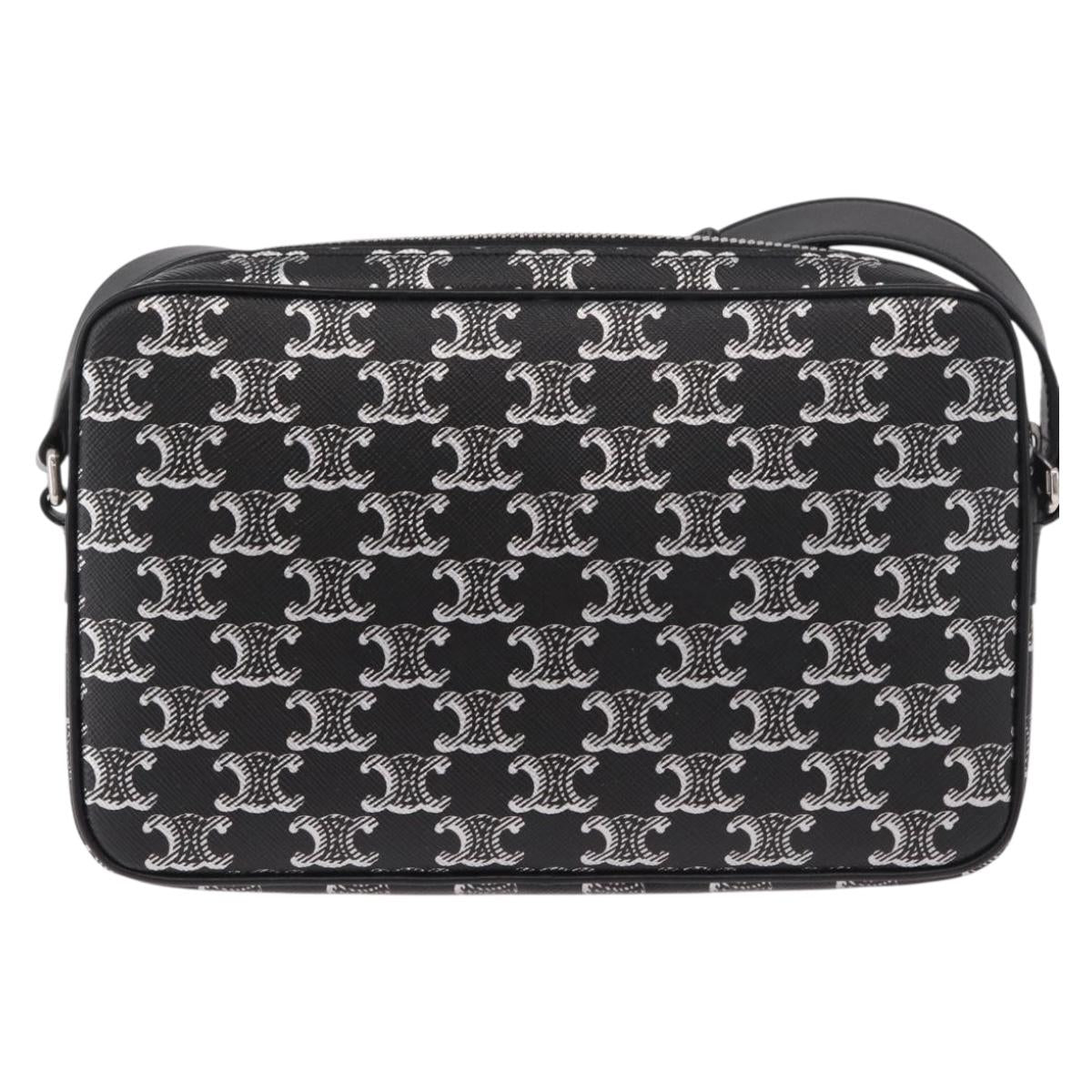CELINE Macadam Canvas Shoulder Bag PVC Black Silver Auth 184915SAM