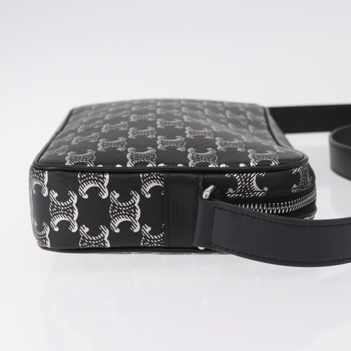 CELINE Macadam Canvas Shoulder Bag PVC Black Silver Auth 184915SAM