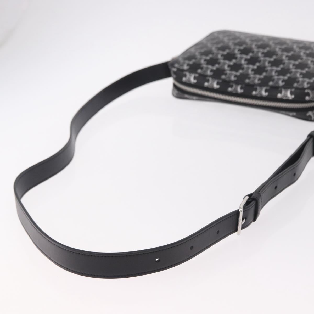 CELINE Macadam Canvas Shoulder Bag PVC Black Silver Auth 184915SAM