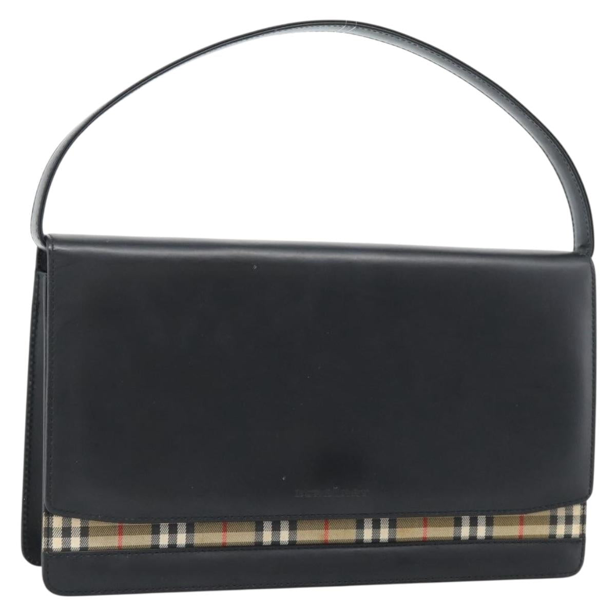 BURBERRY Nova Check Shoulder Bag Leather Black Silver Auth 184916