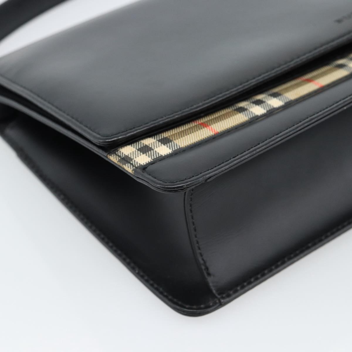 BURBERRY Nova Check Shoulder Bag Leather Black Silver Auth 184916