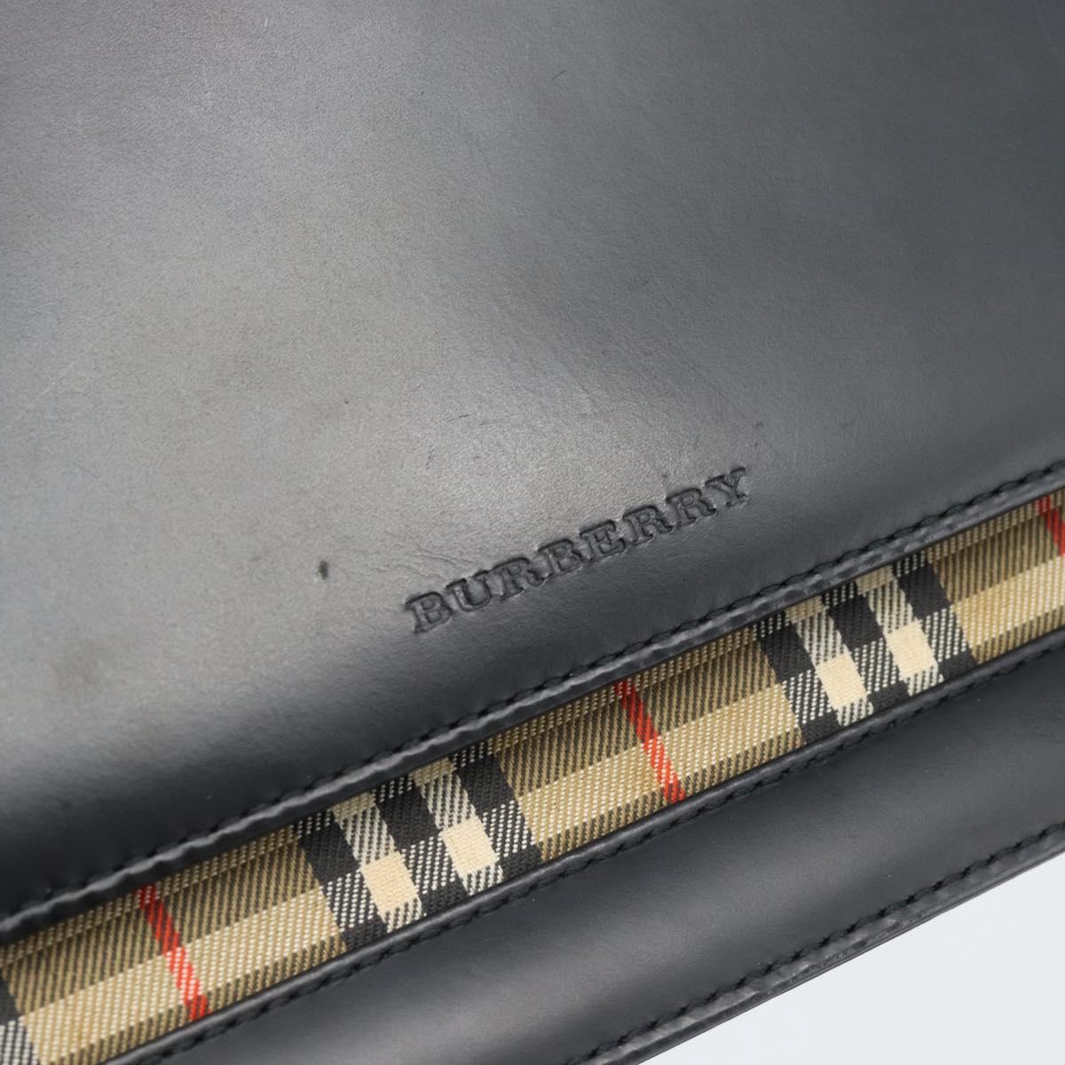 BURBERRY Nova Check Shoulder Bag Leather Black Silver Auth 184916