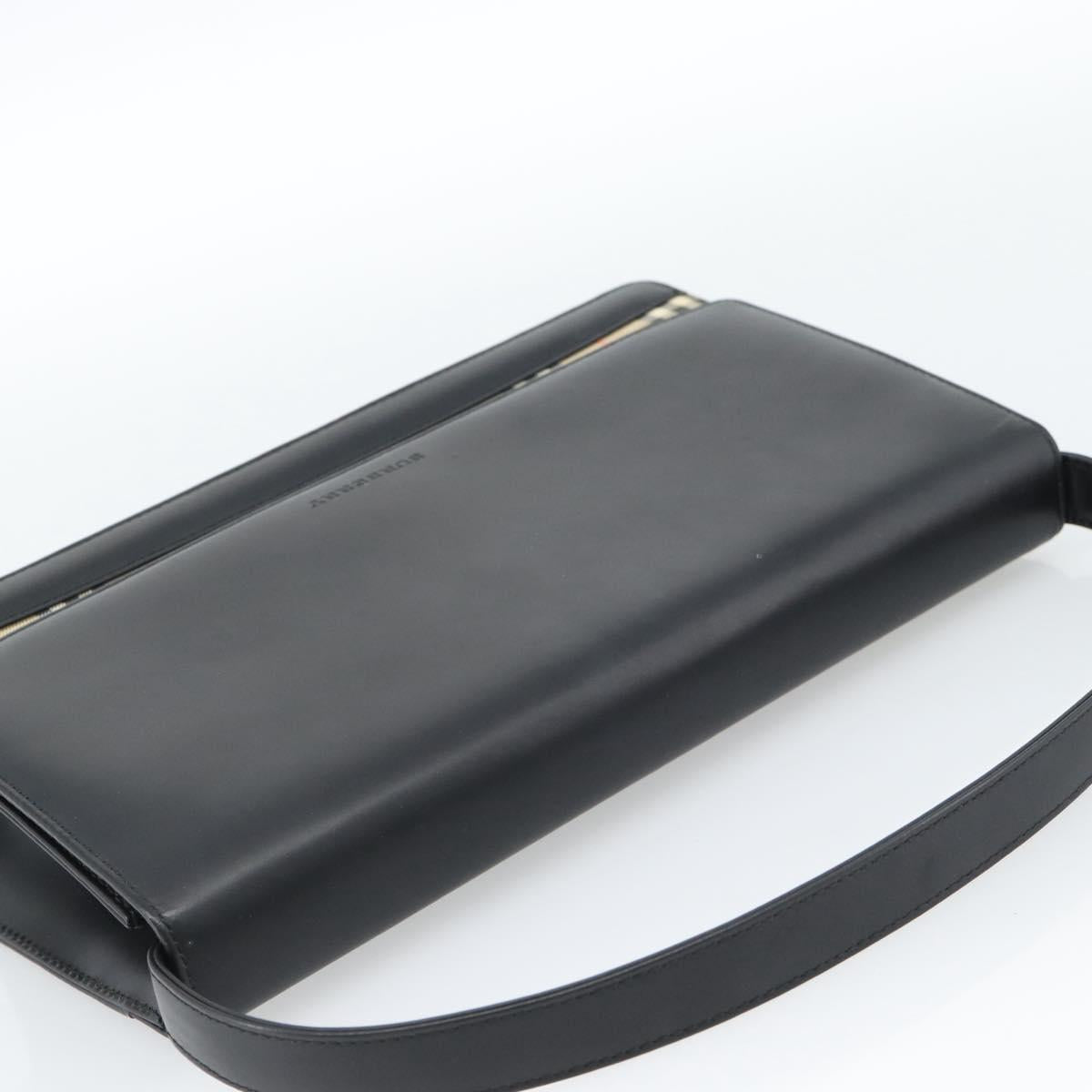 BURBERRY Nova Check Shoulder Bag Leather Black Silver Auth 184916