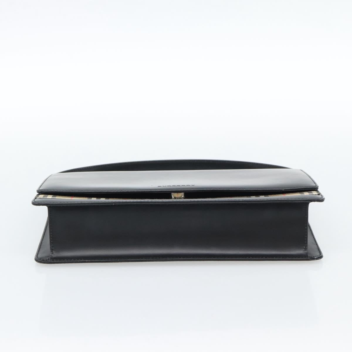 BURBERRY Nova Check Shoulder Bag Leather Black Silver Auth 184916