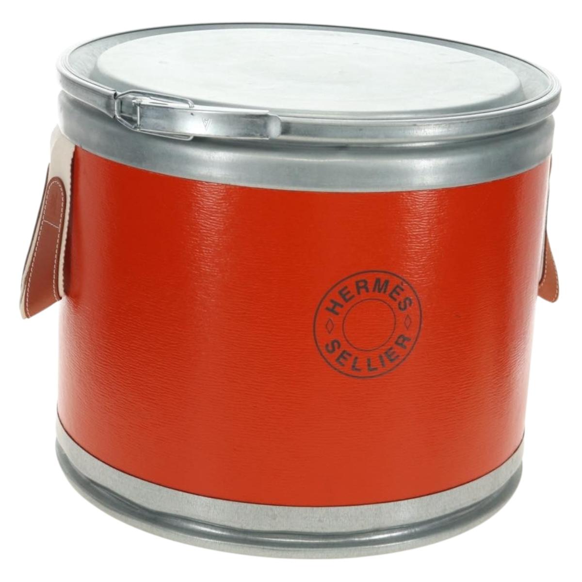 HERMES Saddle Box Accessory Case metal Orange 800108E Auth 184919