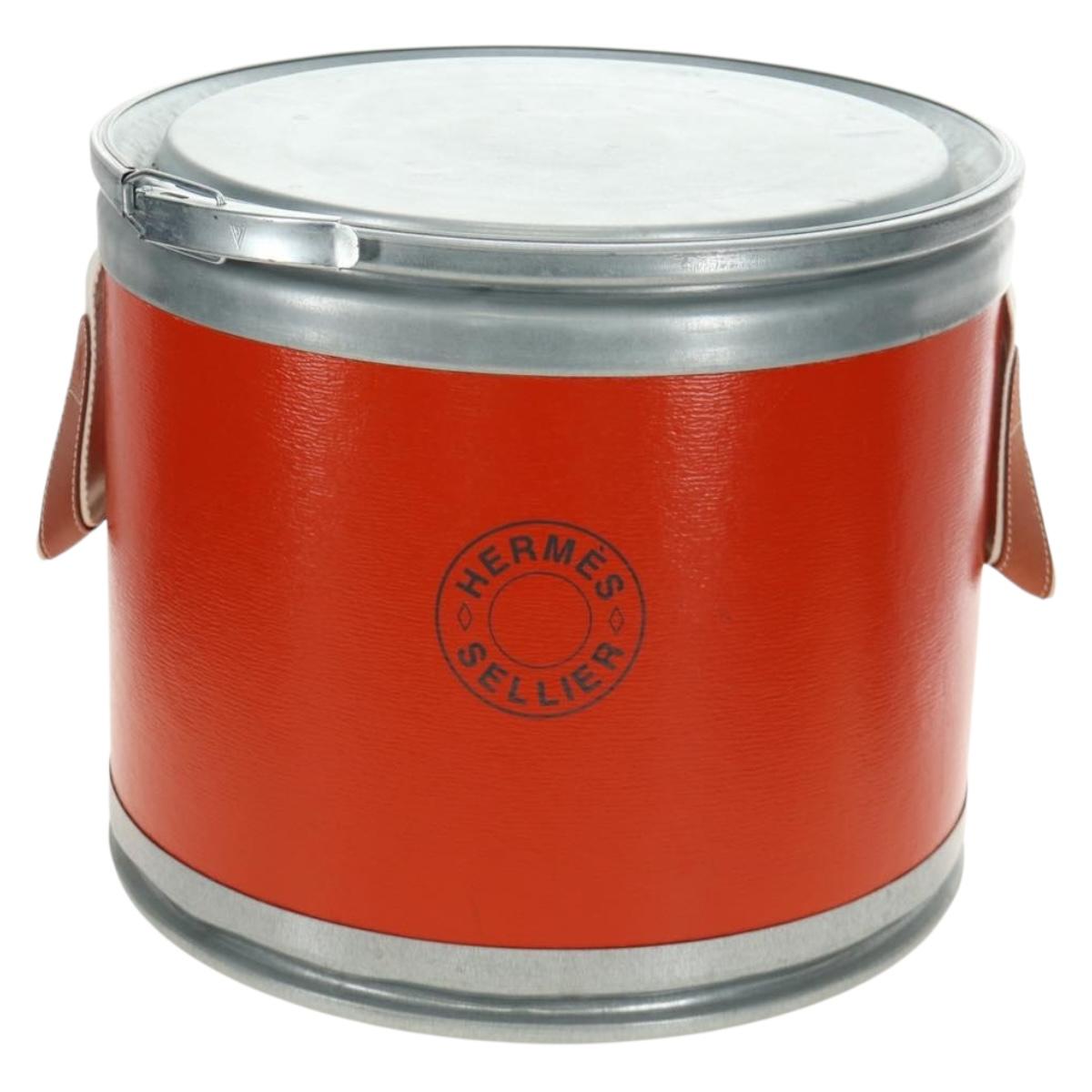 HERMES Saddle Box Accessory Case metal Orange 800108E Auth 184919
