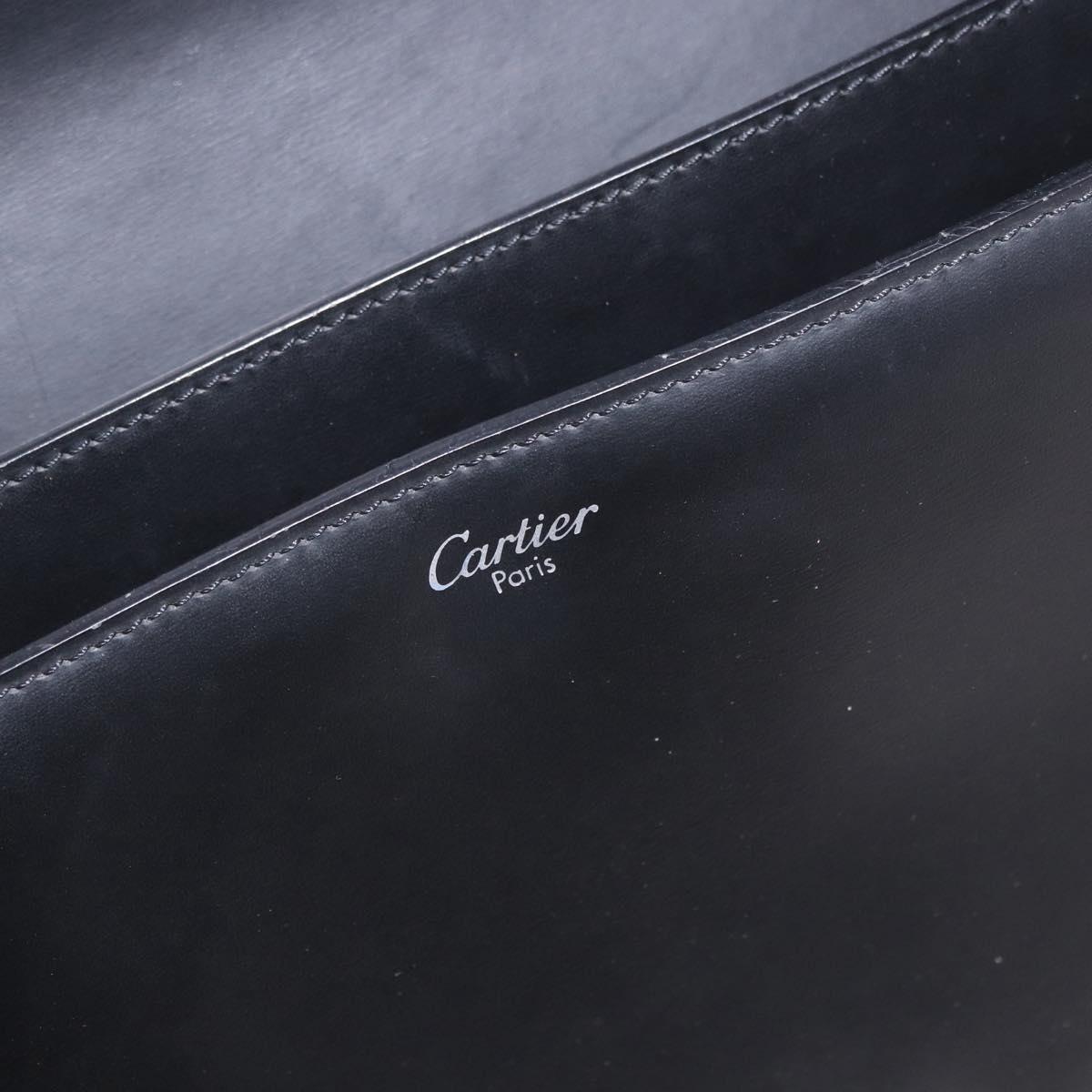 CARTIER Business Bag Leather Black Silver Auth 184924