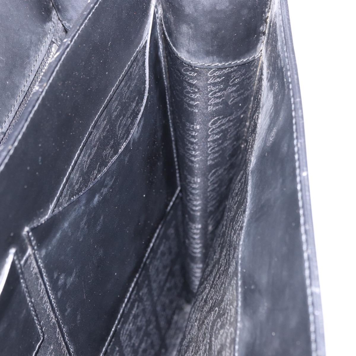 CARTIER Business Bag Leather Black Silver Auth 184924