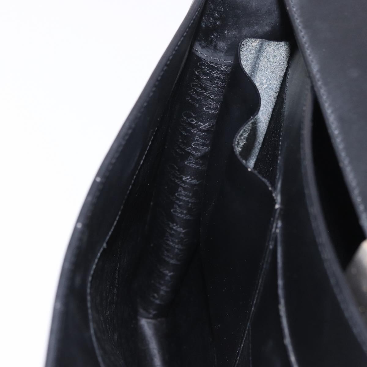 CARTIER Business Bag Leather Black Silver Auth 184924