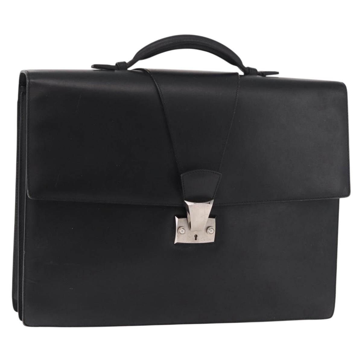 CARTIER Business Bag Leather Black Silver Auth 184924