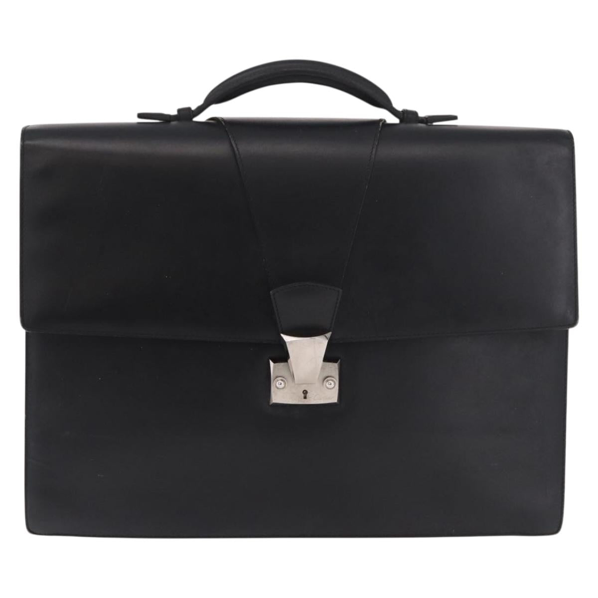 CARTIER Business Bag Leather Black Silver Auth 184924