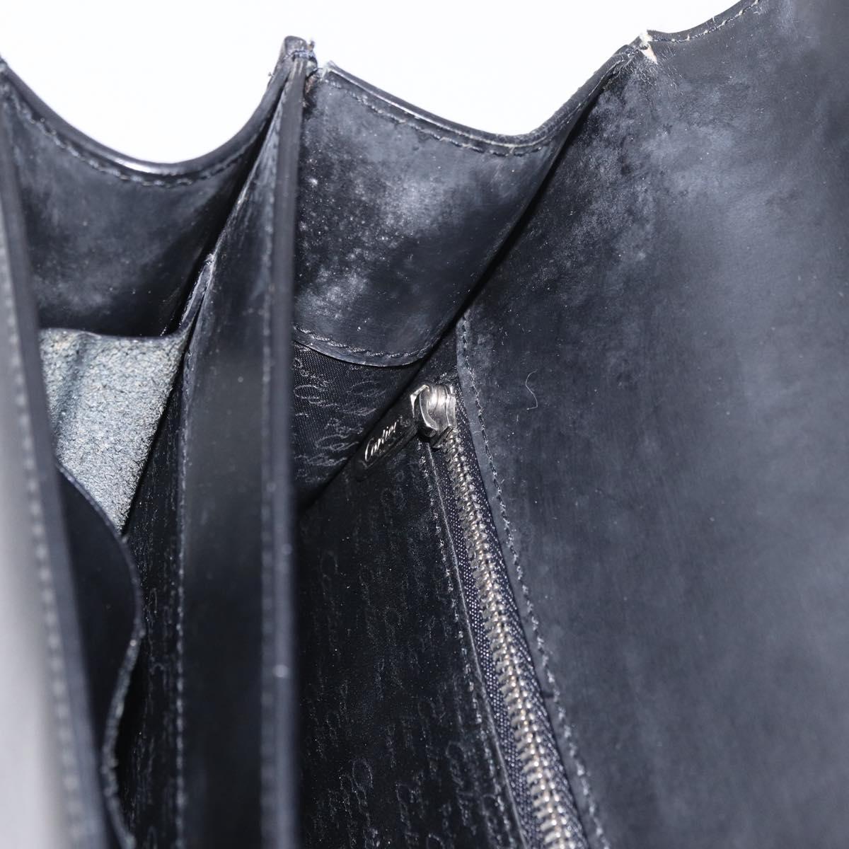 CARTIER Business Bag Leather Black Silver Auth 184924