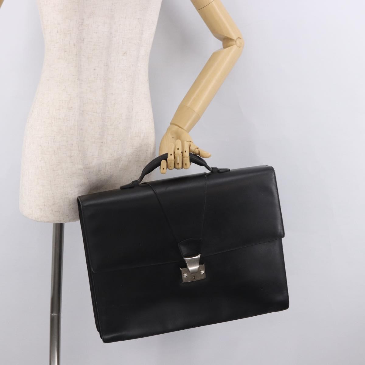 CARTIER Business Bag Leather Black Silver Auth 184924