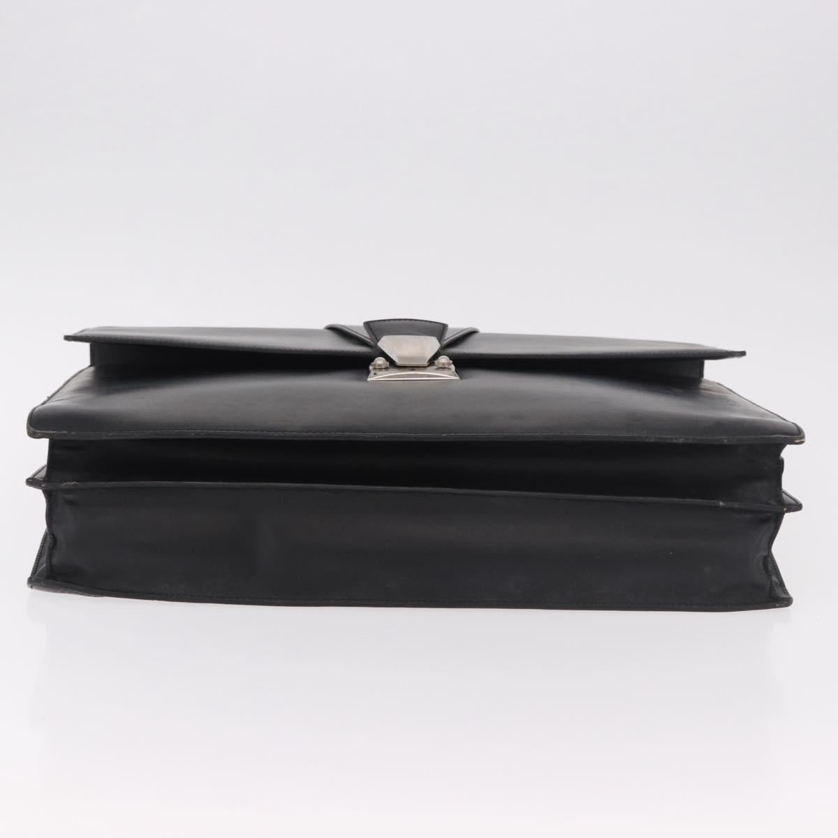 CARTIER Business Bag Leather Black Silver Auth 184924