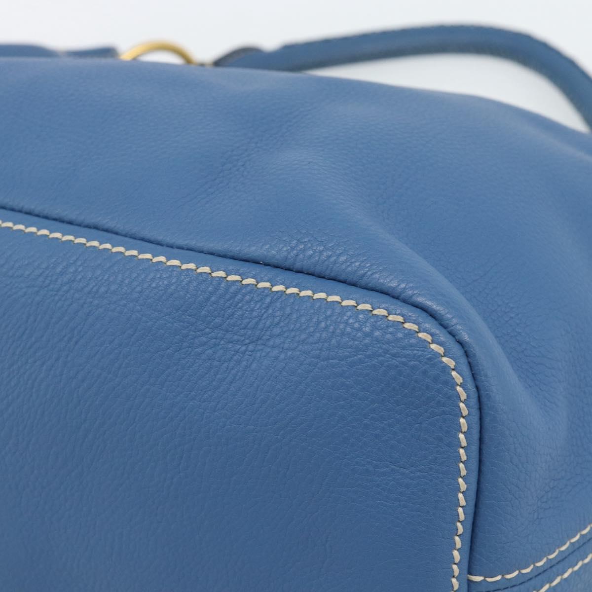PRADA Shoulder Bag Leather Blue Gold Auth 184925V