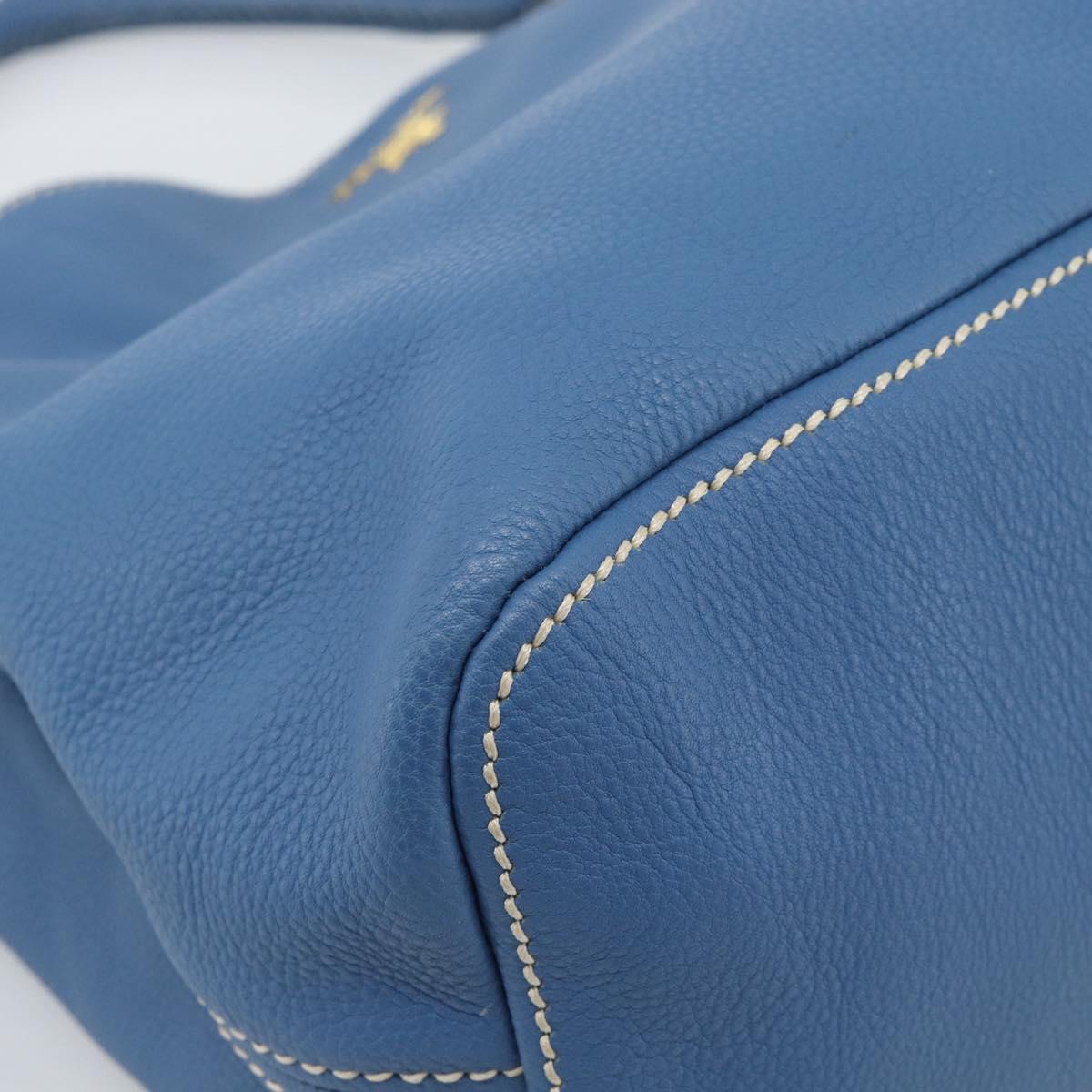 PRADA Shoulder Bag Leather Blue Gold Auth 184925V