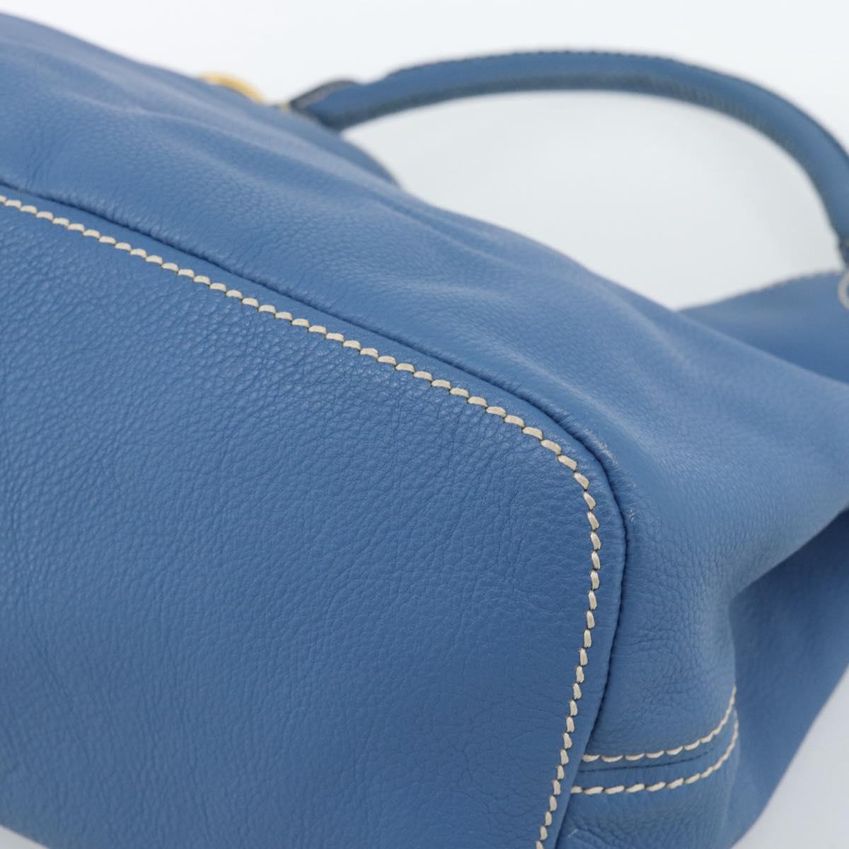 PRADA Shoulder Bag Leather Blue Gold Auth 184925V