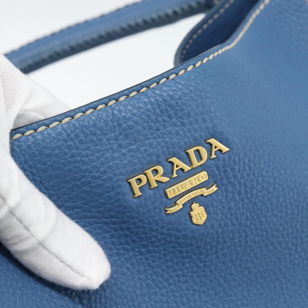 PRADA Shoulder Bag Leather Blue Gold Auth 184925V