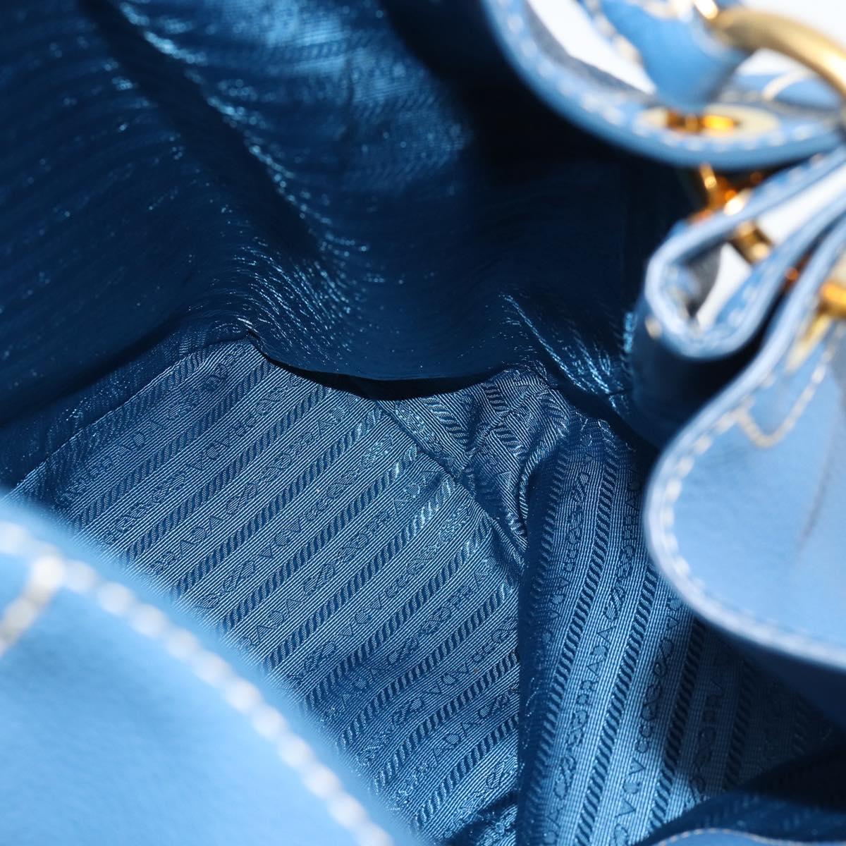 PRADA Shoulder Bag Leather Blue Gold Auth 184925V