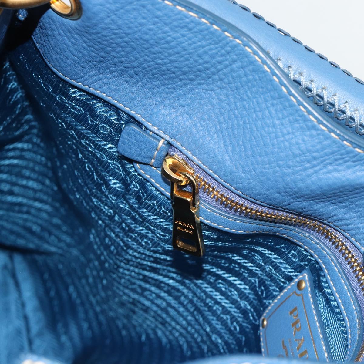 PRADA Shoulder Bag Leather Blue Gold Auth 184925V