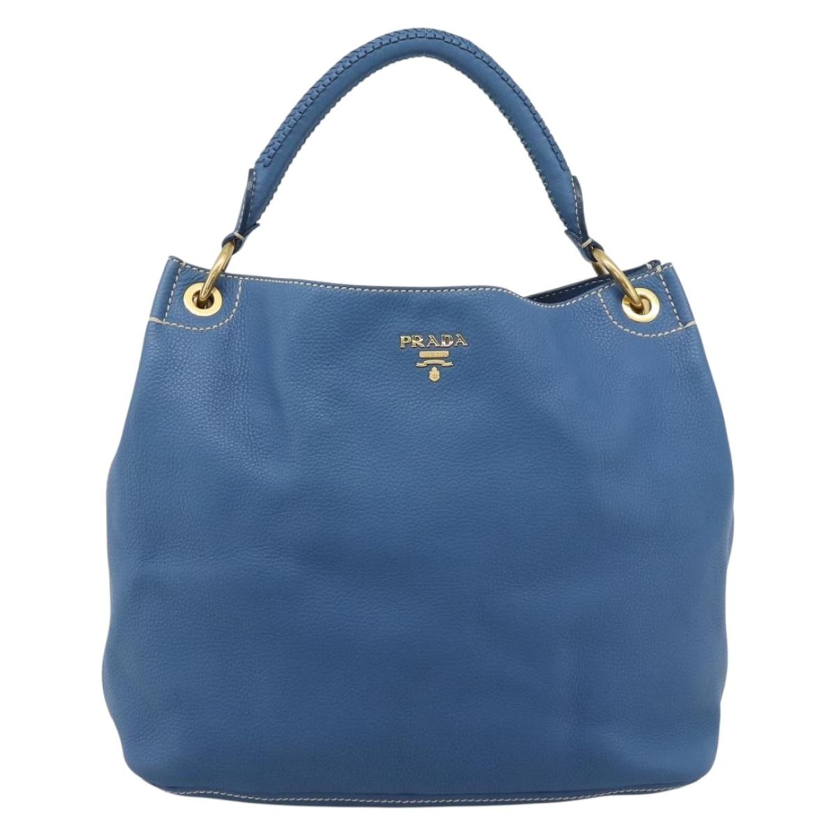 PRADA Shoulder Bag Leather Blue Gold Auth 184925V